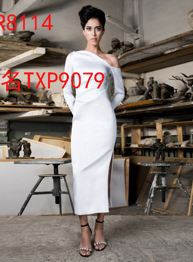 时尚单肩晚礼服长裙白色气质优雅伴娘服姐妹裙高级质感连衣裙春季