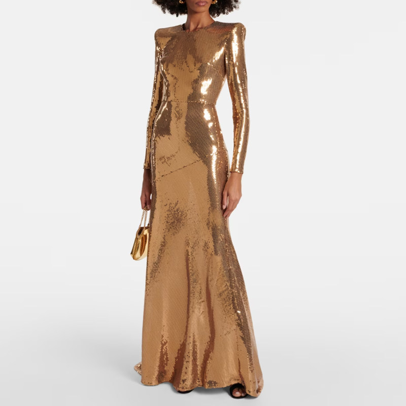 亮片晚礼服长裙长裙2025新款秋冬季年会舞台独唱演出服团体连衣裙