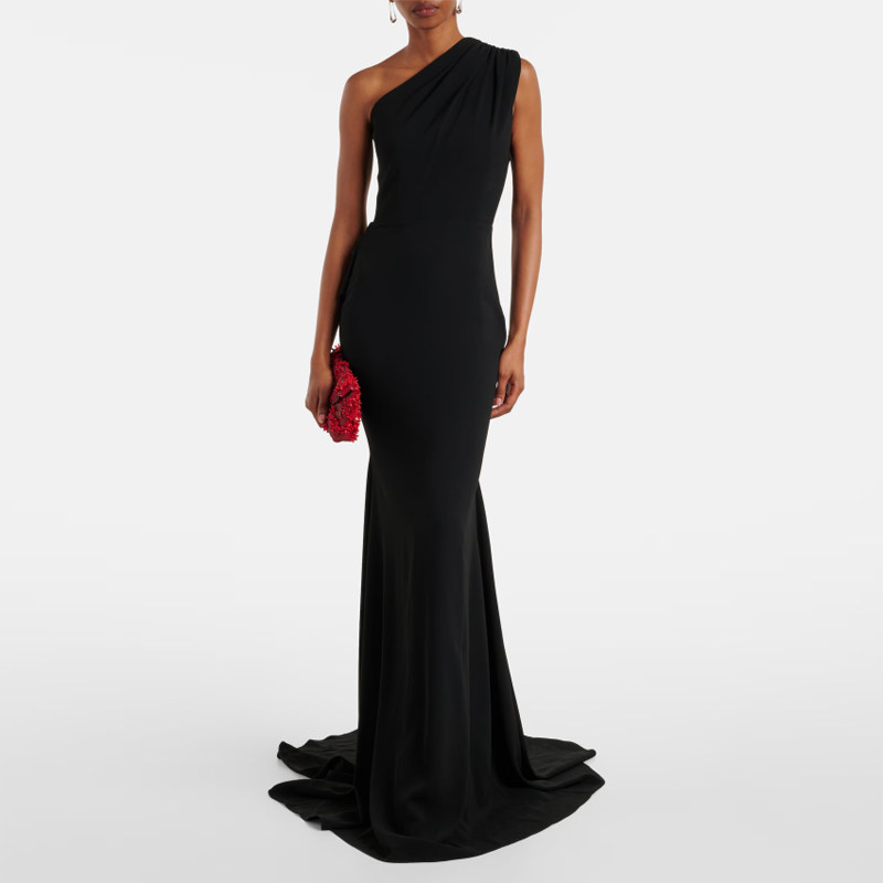 高级质感晚礼服单肩鱼尾长裙时尚年会女2025新款宴会派对连衣裙黑