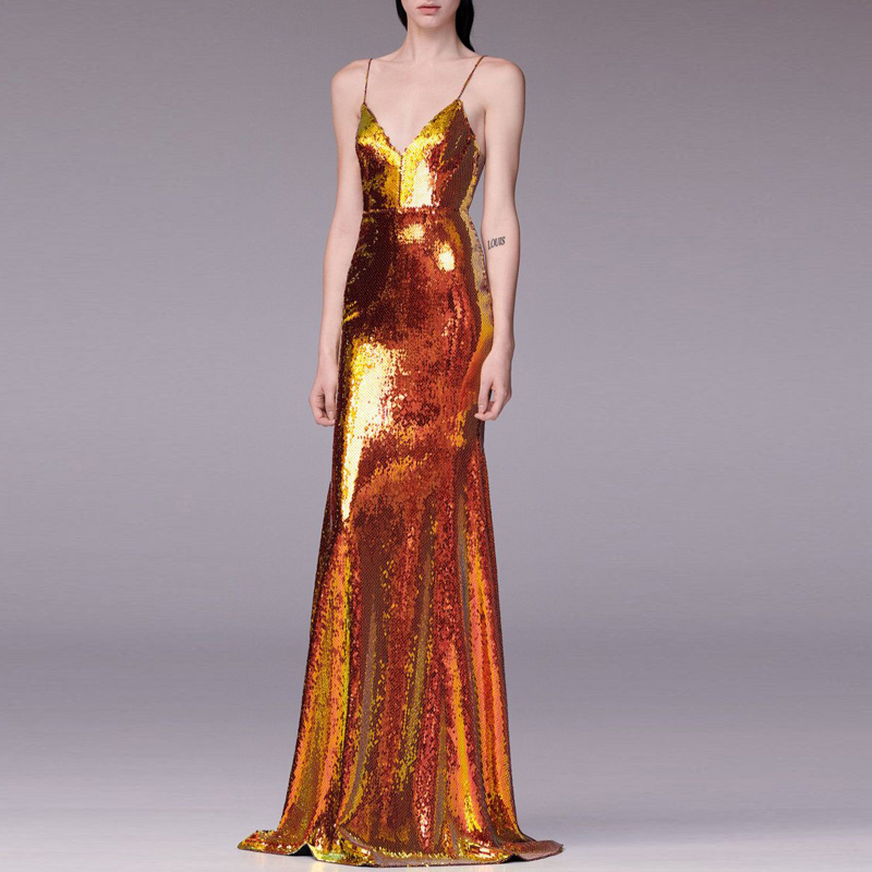 走秀红毯吊带连衣裙派对晚礼服