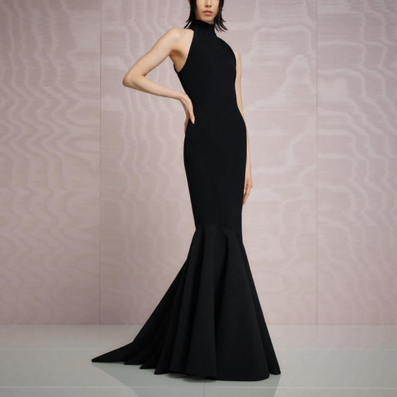 时尚鱼尾晚礼服黑色长裙2025新款高级质感舞台走秀红毯年会晚宴女