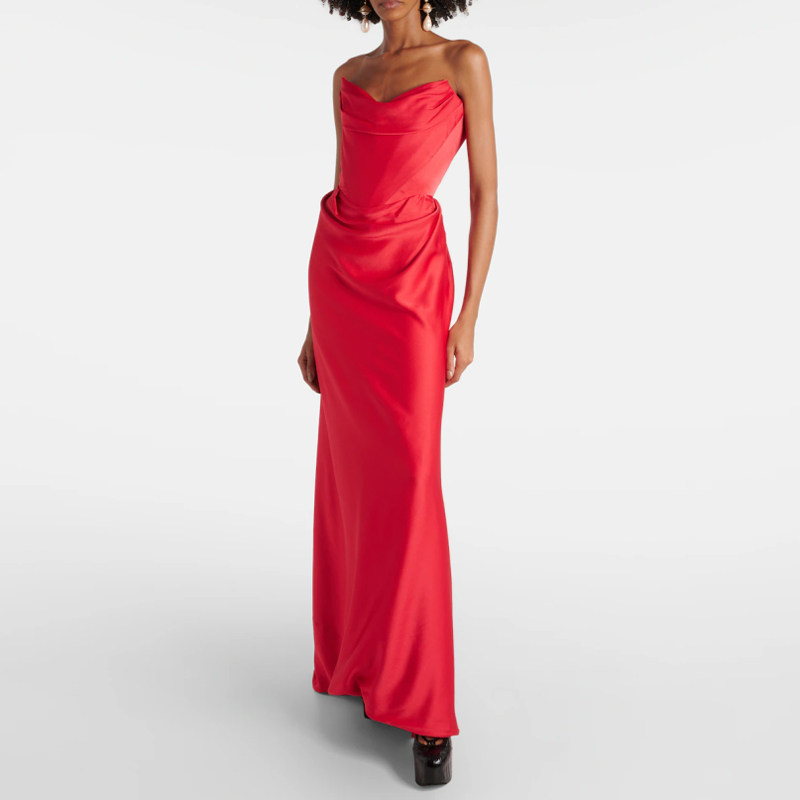 高端晚礼服醋酸缎长裙2026新款敬酒服质感走秀红毯舞台演出服新娘