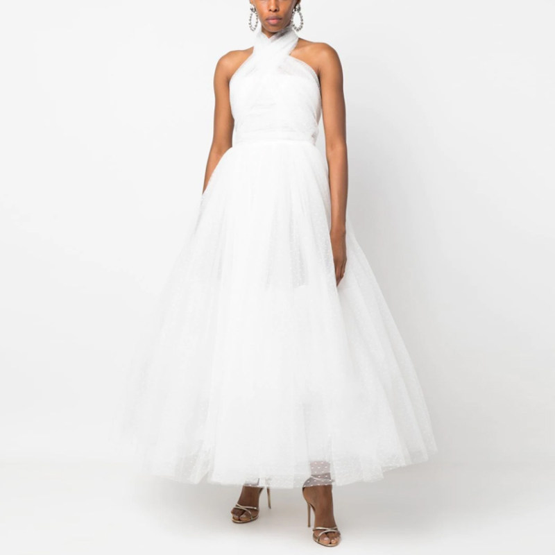 晚礼服蓬蓬裙挂脖2025新款时尚舞台主持人年会新娘连衣裙高端大气