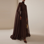 性感露背连衣裙长款 咖啡色晚礼服2025新款 气质优雅舞台走秀妈妈装