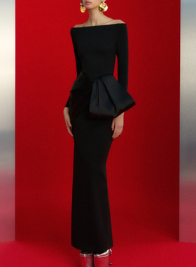 晚礼服长款气质优雅2025新款高级质感年会晚宴时尚一字肩连衣裙女