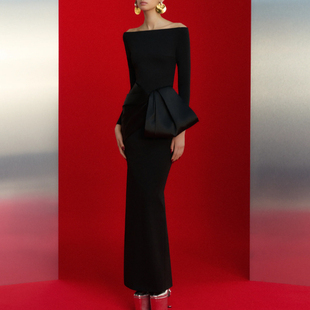 晚礼服长款气质优雅2025新款高级质感年会晚宴时尚一字肩连衣裙女