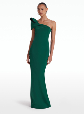 绿色晚礼服个性小众气质时尚2025新款公司年会派对晚宴连衣裙质感