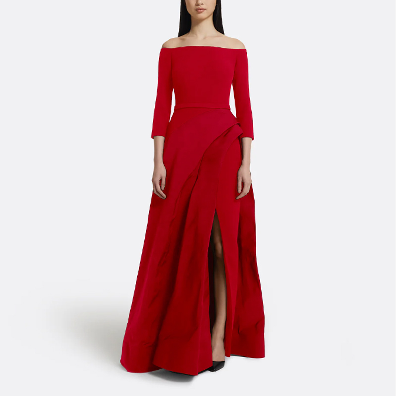 高端大气晚装红裙开叉质感时尚