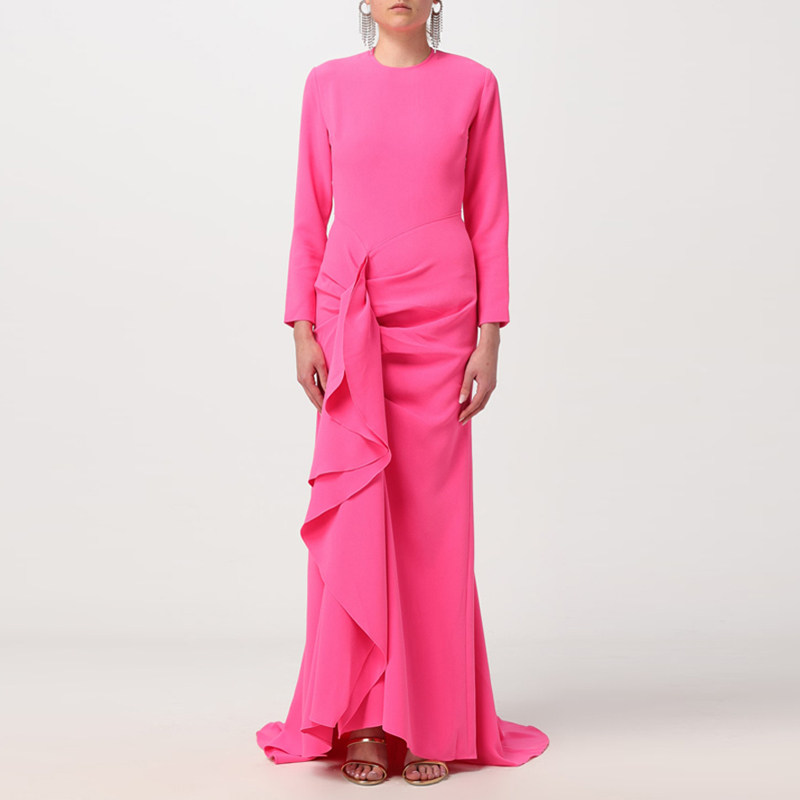 玫红色晚礼服高级质感妈妈装鱼尾长裙2025新款气质优雅年会连衣裙