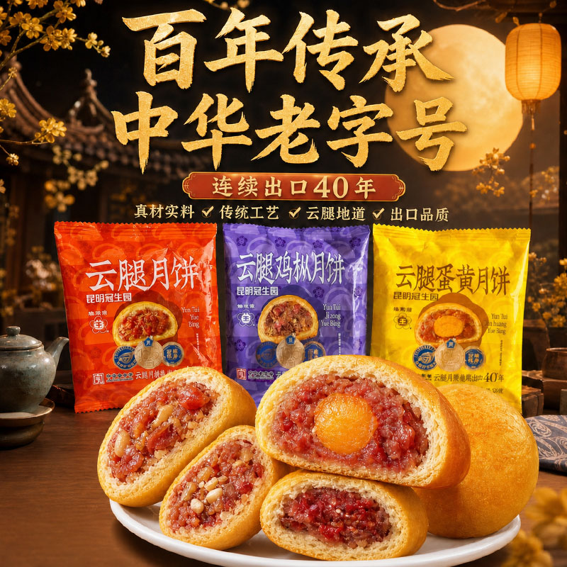 昆明冠生园云腿月饼宣威火腿月饼梅花牌点心小零食云南特产下午茶