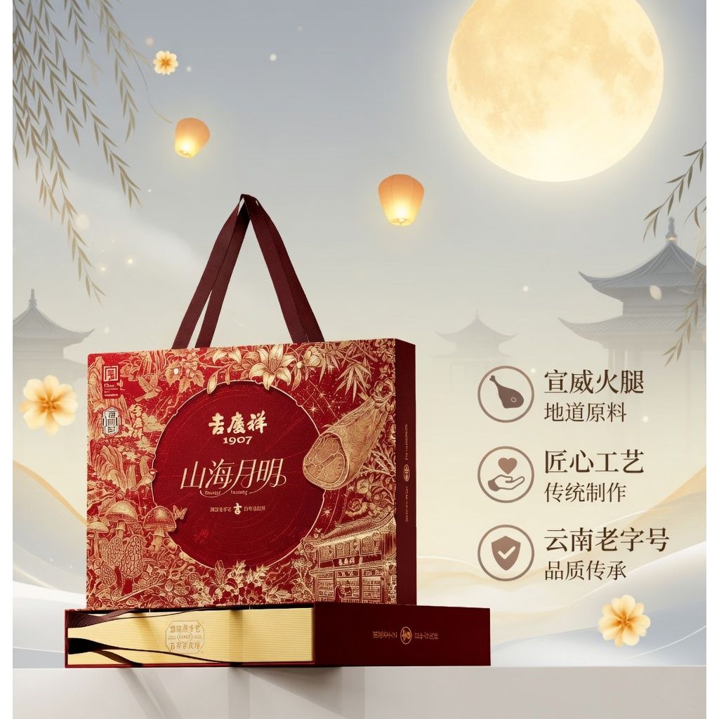 潘祥记吉庆祥云腿月饼礼盒联名滇式酥皮火腿饼鲜花饼中秋团购
