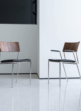 CaDot Design Spikey黑胡桃不锈钢扶手款餐椅实木中古风