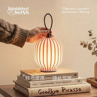Established Sons26年新品糖果灯笼台灯红条纹手提灯英国桌面氛围