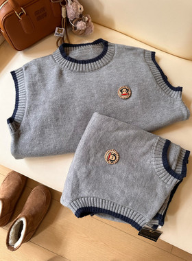 H29毛衣背心女套头2026春季宽松叠穿圆领针织马甲无袖上衣