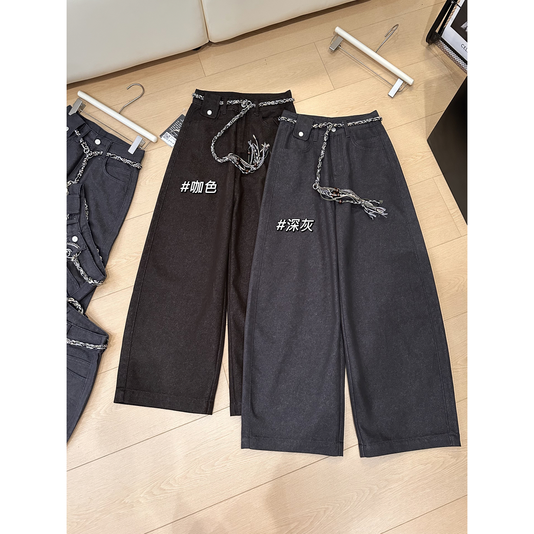 【原单】H52弯刀牛仔裤女冬季加厚高腰宽松显瘦窄版香蕉裤阔腿裤