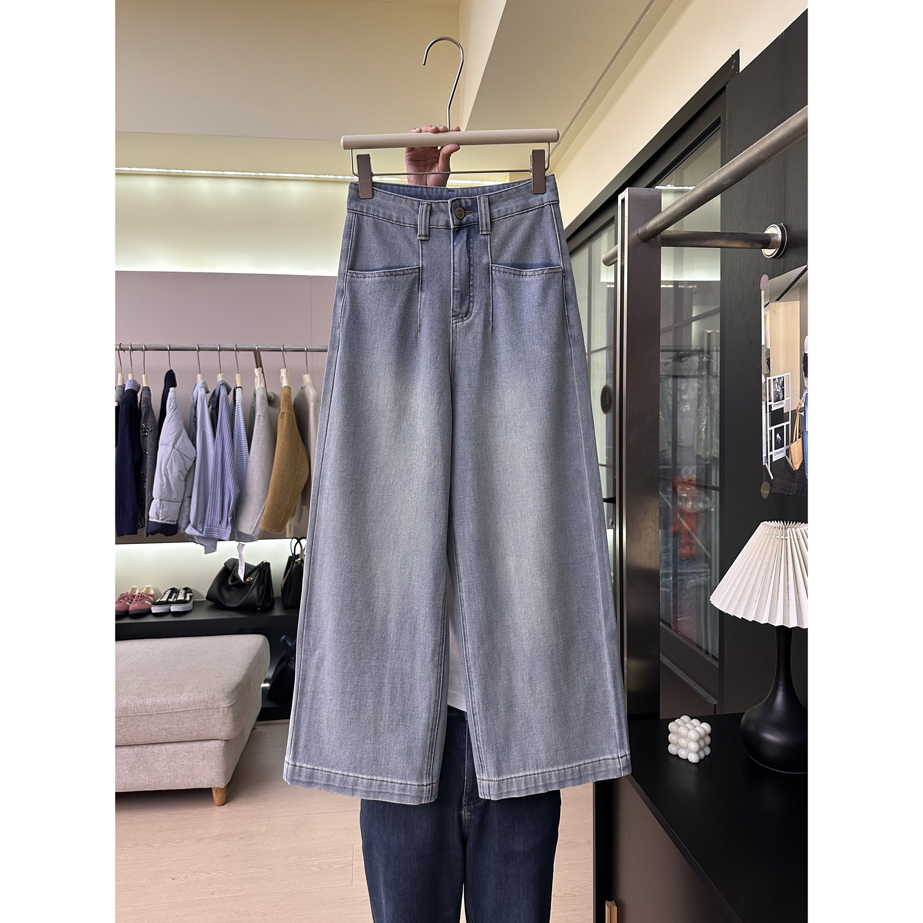 H11阔腿牛仔裤女窄版秋冬季高腰宽松显瘦百搭小个子直筒九分裤