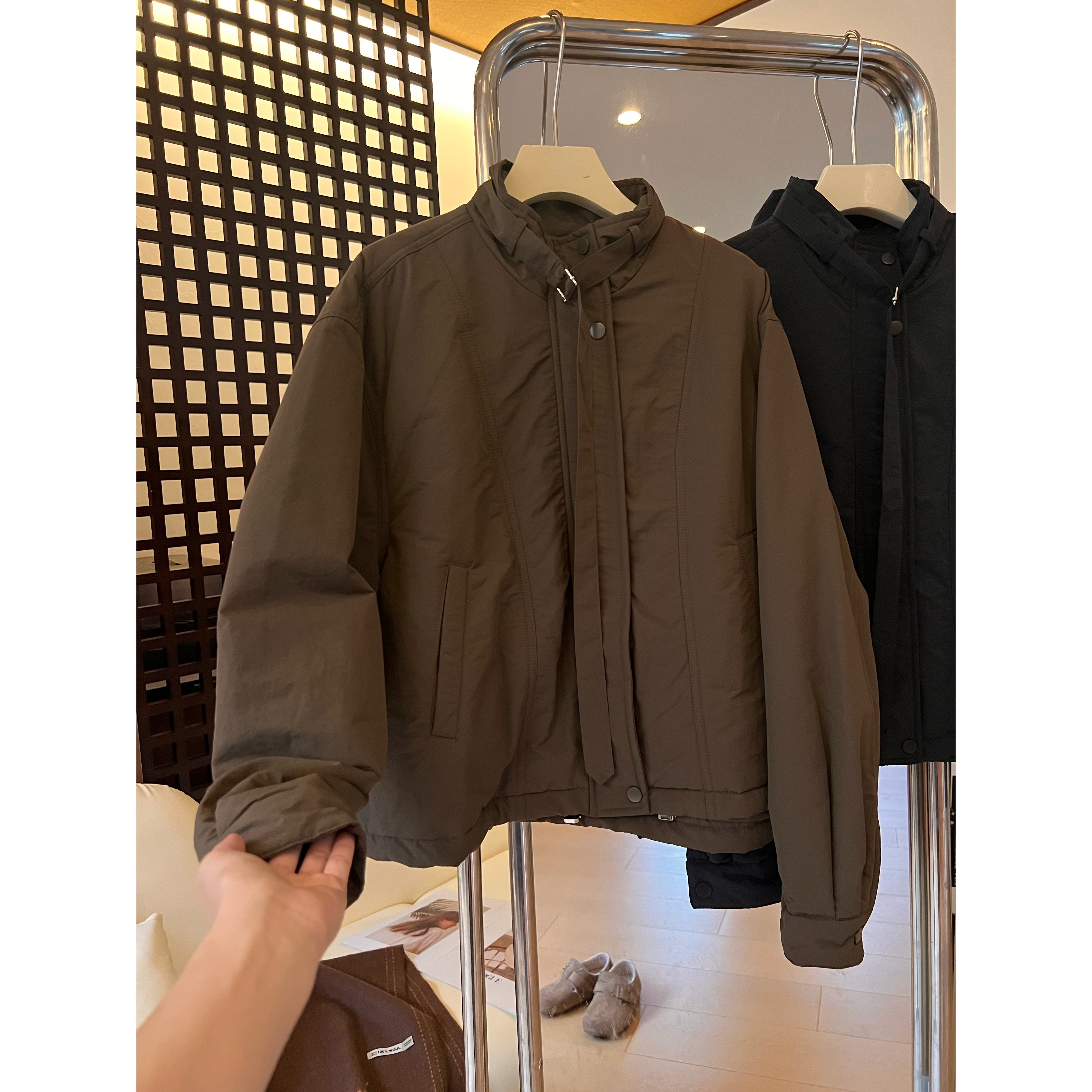 A6羊绒棉服女秋冬新款防风夹棉保暖棉衣宽松百搭立领工装夹克上衣