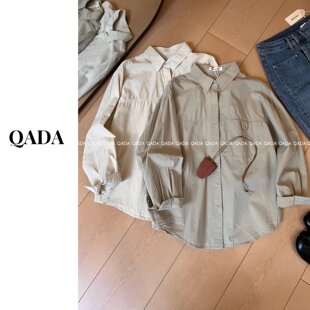 春薄款 十三行 A37洗水棉衬衫 女长袖 上衣休闲小口袋衬衣 宽松防晒衫