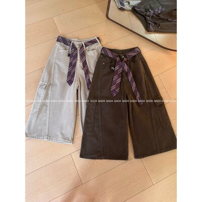 A31阔腿牛仔裤女七分裤春夏季薄款美式高腰显瘦遮肉工装裤八分裤