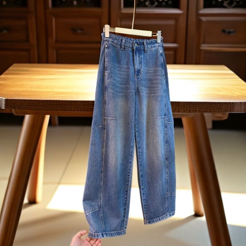 J36牛仔弯刀裤女2025夏季薄款美式复古高腰宽松阔腿裤香蕉镰刀裤