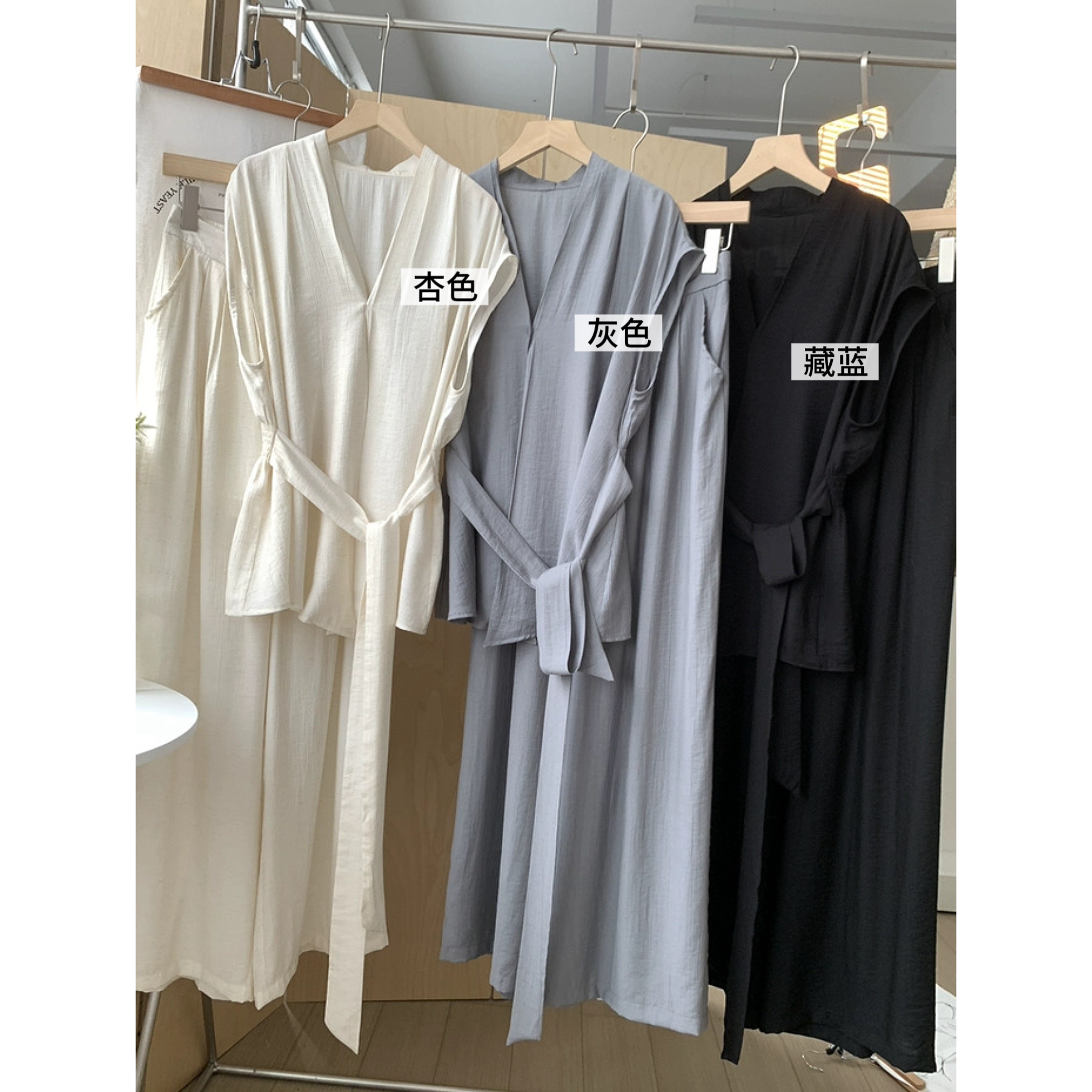 柜498！J52亚麻套装女夏季一粒扣设计无袖背心休闲宽松阔腿裤套装