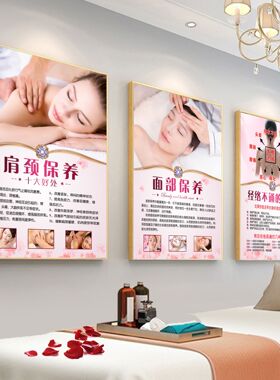 美容院海报挂画中医养生面部刮痧艾灸经络肩颈保养kt板背胶定制