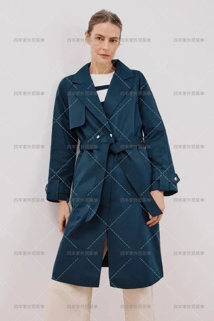 出口欧美原单，防风春秋款摁扣收腰，女士风衣外套中长高级利落