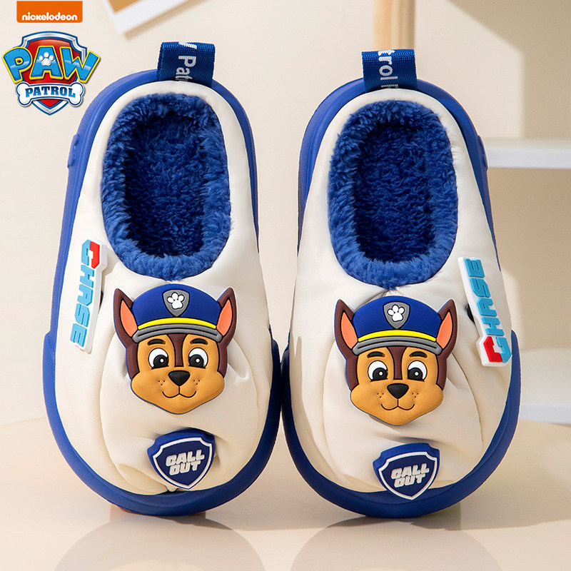 防滑加厚保暖宝宝毛毛阿奇汪汪队儿童棉拖鞋冬季亲子软底pu皮防水