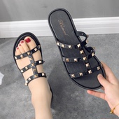 外穿百搭半拖鞋 网红夏季 防滑度假 女外穿柳丁鞋 时尚 新款 铆钉凉拖鞋