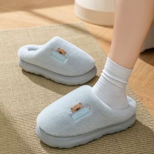 网红爆款卡通侧边熊厚底棉拖鞋女