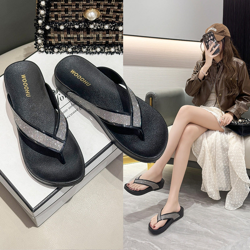 欧美女士人字拖夏外穿时尚百搭水钻厚底夹脚海边沙滩凉拖鞋配裙子,女鞋,人字拖,淘宝优惠券,粉丝福利购,淘宝优惠卷