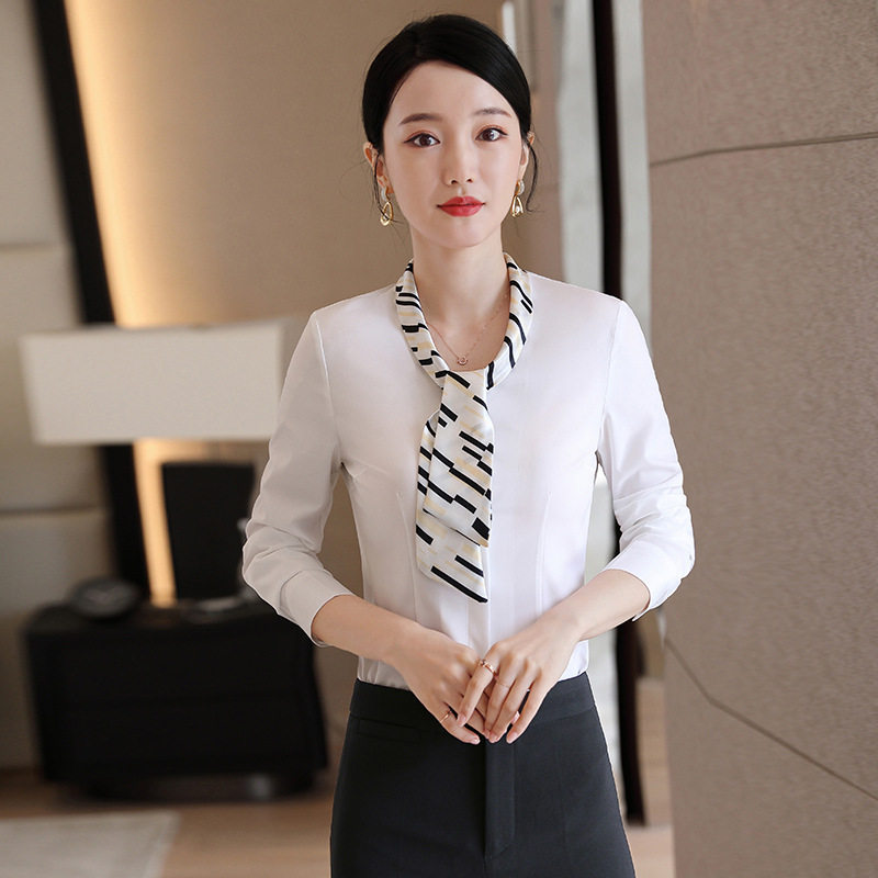 白色长袖衬衫女轻职场穿搭大学生面试正装教资穿搭小个子职业衬衣
