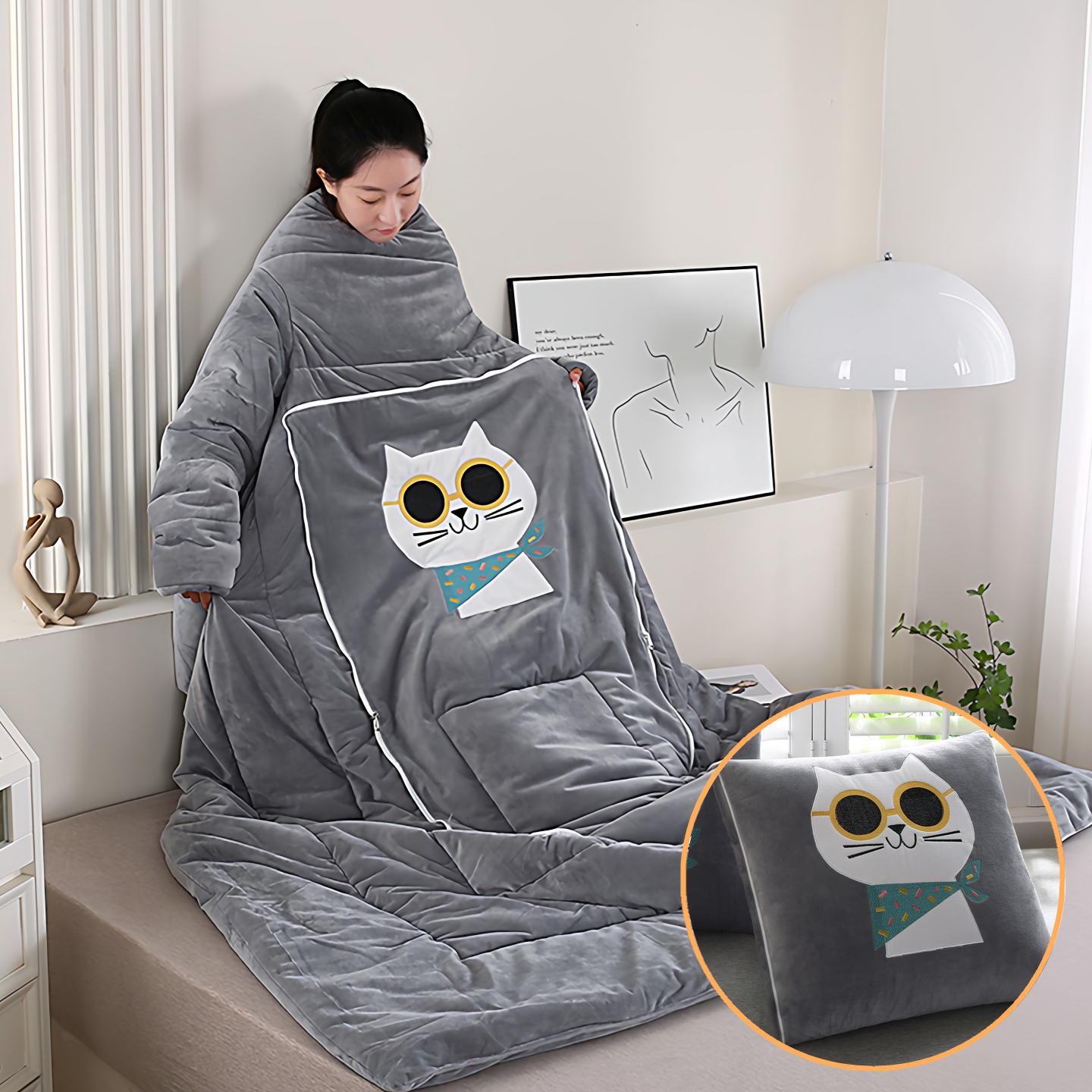 二合一抱枕被子带袖可穿懒人被