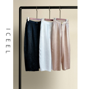 原创轻奢高级感醋酸休闲奶奶裤 女夏薄裤 贵气褶皱丝滑垂感九分长裤