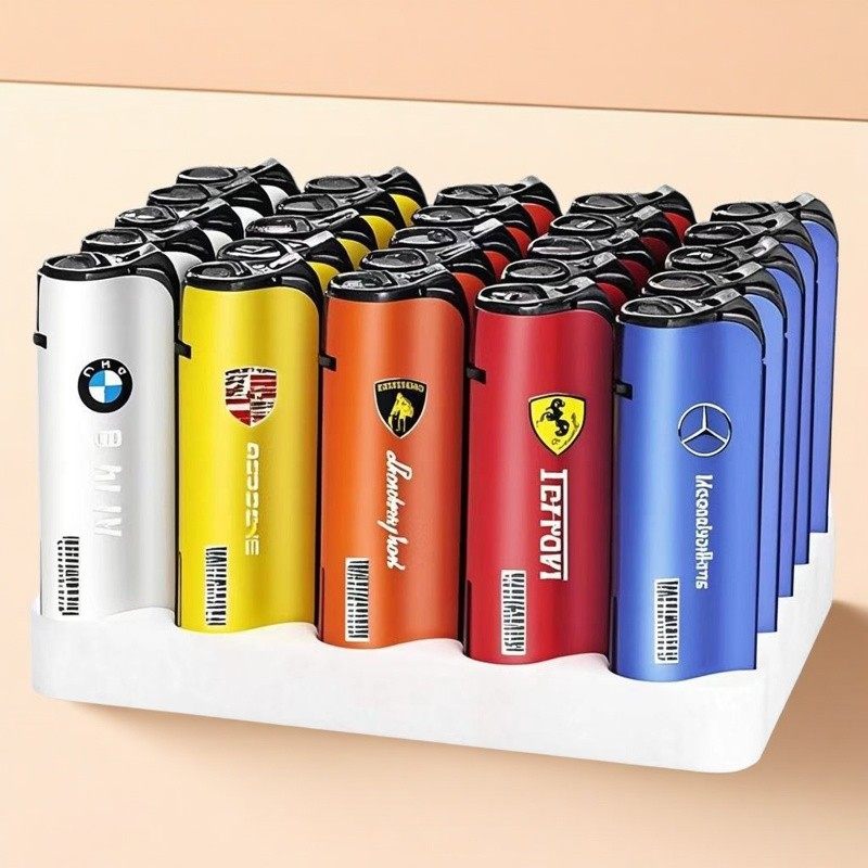 (10支装)3D车标金属防风直冲蓝焰充气打火机家用商用批发定制logo