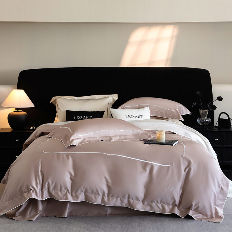 精致丨轻奢80支新疆长绒棉刺绣四件套全棉素色裸睡级柔滑,床上用品,床品套件/四件套/多件套,淘宝优惠券,粉丝福利购,淘宝优惠卷