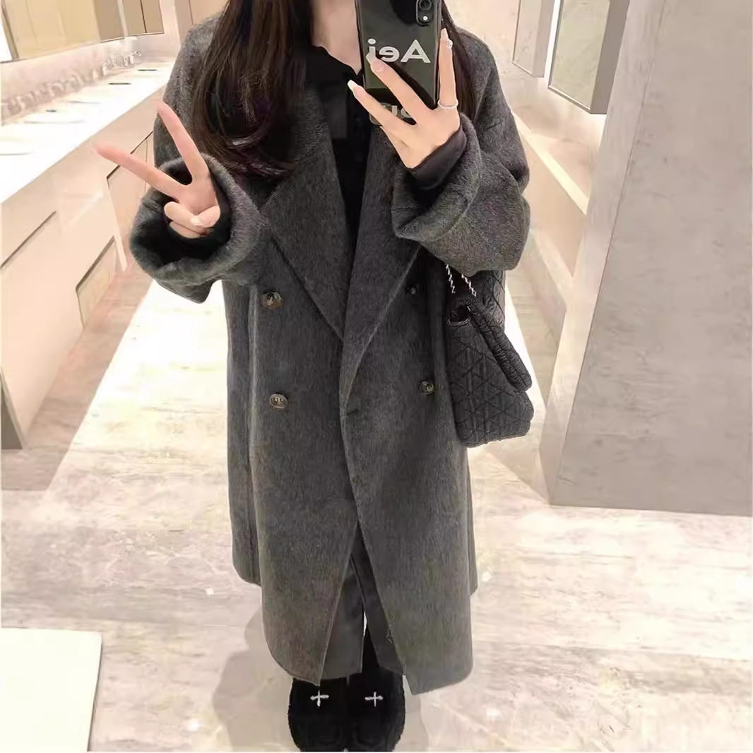 2024秋冬双面羊绒大衣女妮子外套深灰色韩系高级感气质款羊毛大衣
