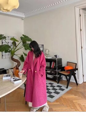 2024秋冬新款精品蚕丝绵羊毛丝兔绒双面尼大衣外套加厚中长款品牌