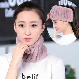 獭兔皮真皮真毛脖套发套女士秋冬时尚发带御寒弹力围脖保暖两用