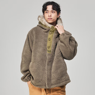 KRIFF MAYER复古军风毛领连帽夹克 宽松保暖 厚摇粒绒外套
