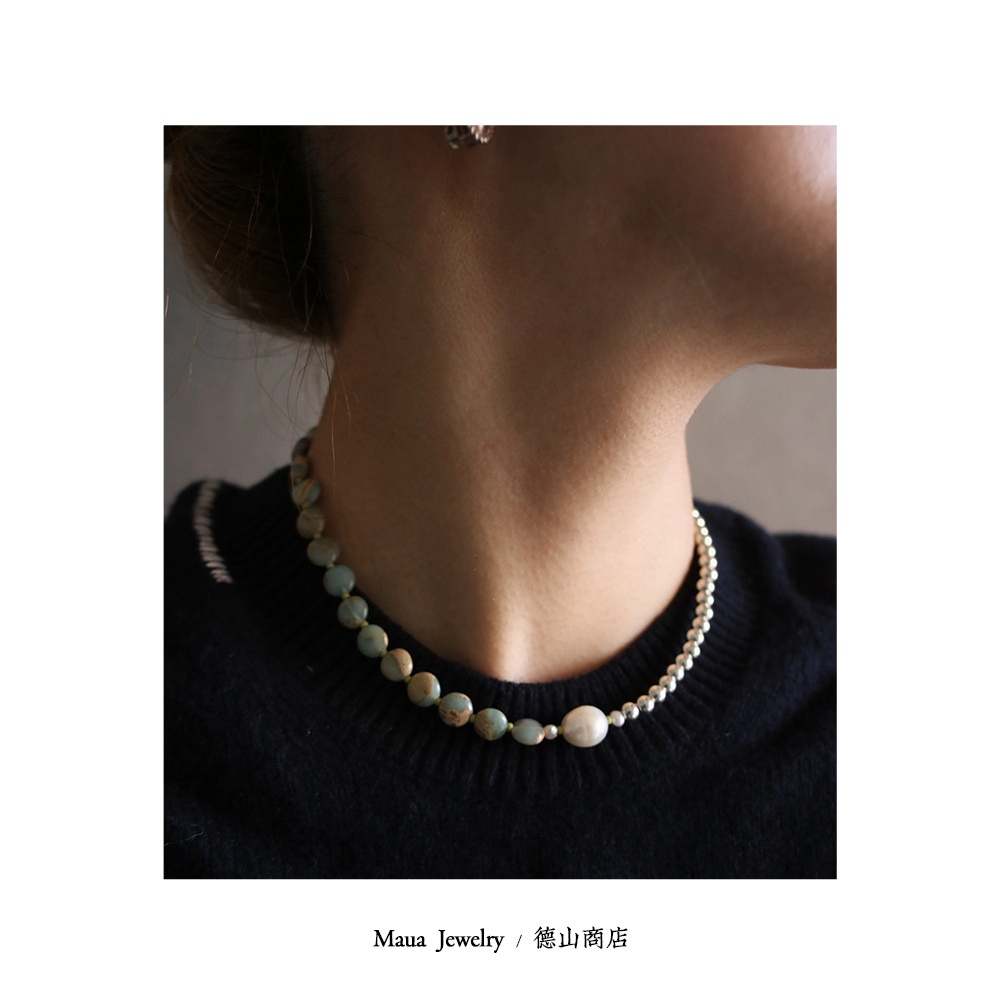MAUA JEWELRY 莫奈画作 天然印纹石&珍珠项链 能量轻奢小众 N-23