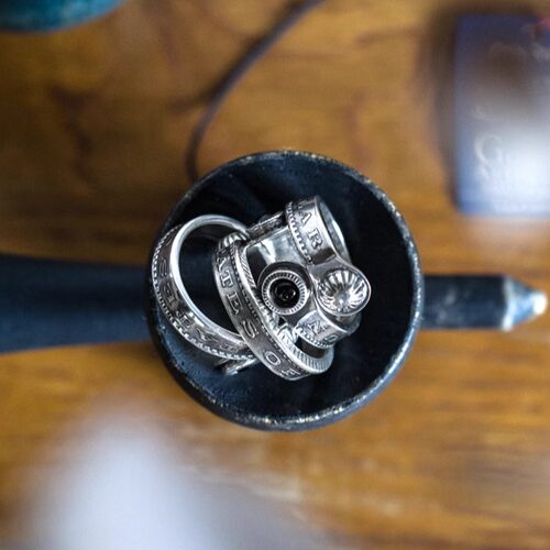 BARNS X NORTHWORKS 日本匠人手工摩根银币黑石銀只网幻戒指