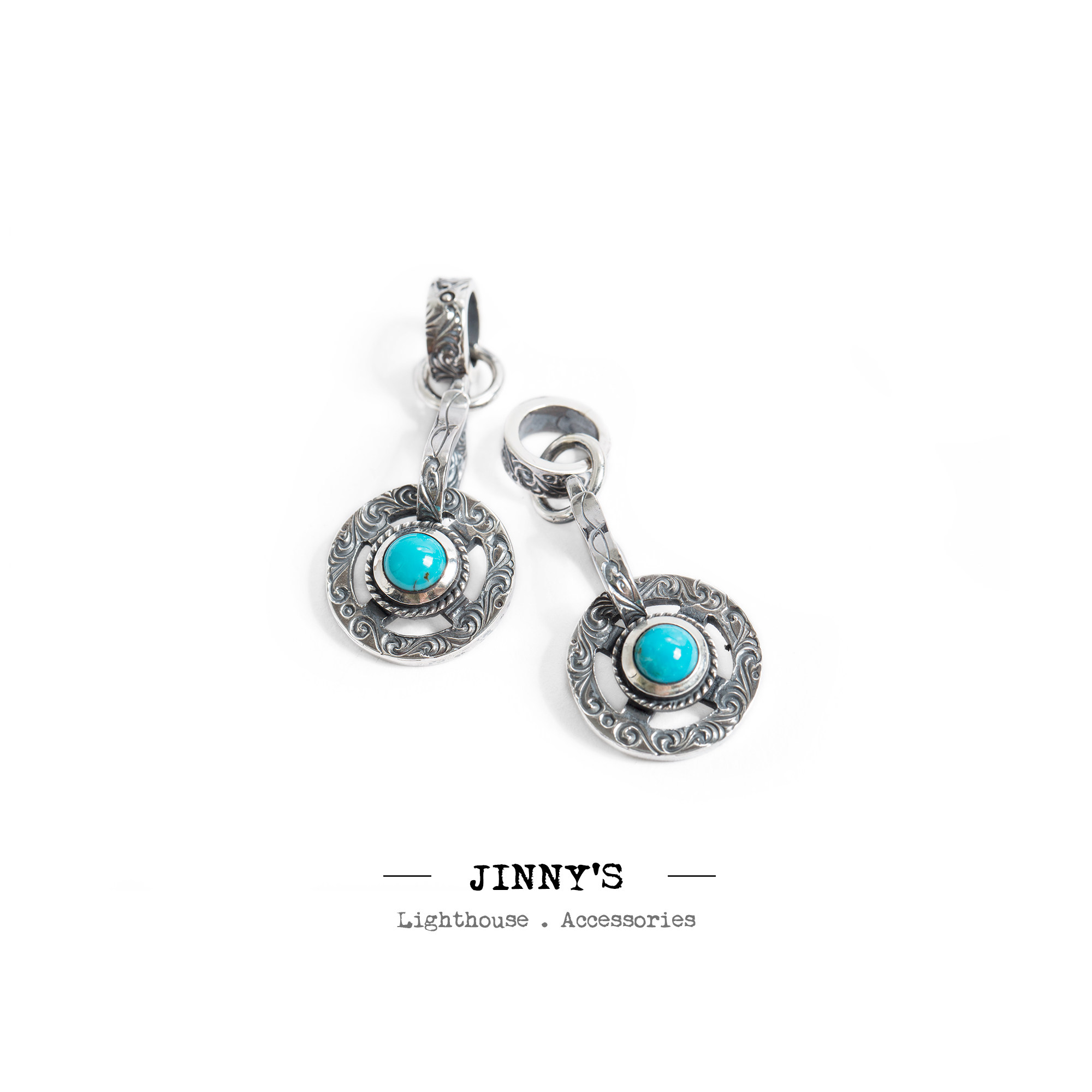 Jinnys喜工坊 国本正典手工雕花 松石点睛925银吊坠 JS-HC01