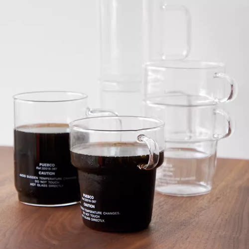 日本PUEBCO耐热玻璃马克杯透明玻璃杯水杯咖啡杯创意可堆叠塔杯