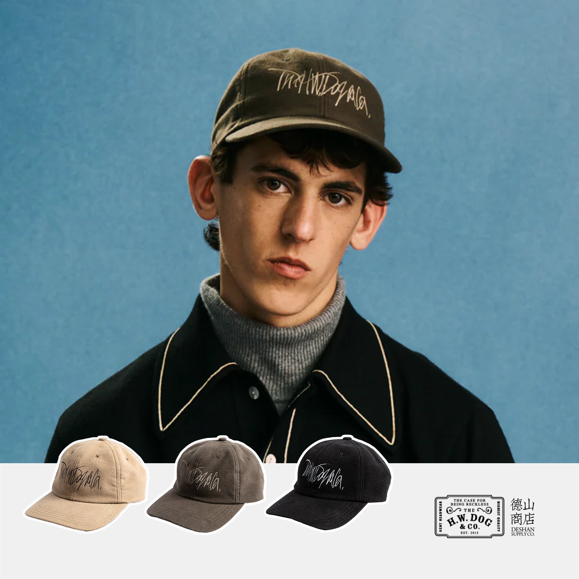 H.W.DOG 日制印花棒球帽 修饰脸型鸭嘴檐 纯棉麂皮质感