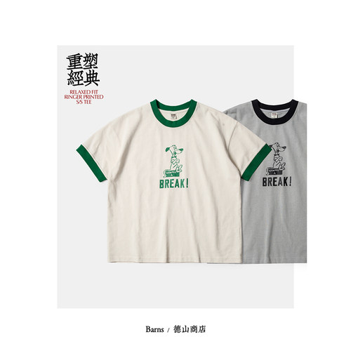 BARNS 70年代西海岸风格 Ringer Tee 阿美咔叽重磅纯棉宽松T恤男