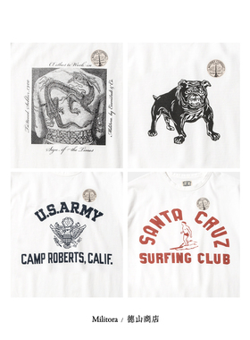 Militora101印花短袖复古咔叽宽松合身夏季重磅圆领白T恤衫