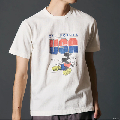 BARNS和歌山空气纺美棉筒织TSURI-AMI限量复刻米奇主题圆领印花T