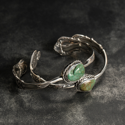 B.M.T 收藏级古董银器再加工 天然松石手作手镯 德山商店