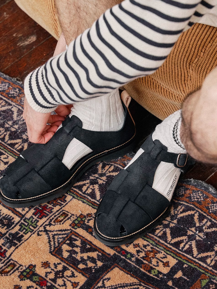 SHOESILO HANS布雷克真皮凉鞋橄榄绿军绿色黑色猪八革